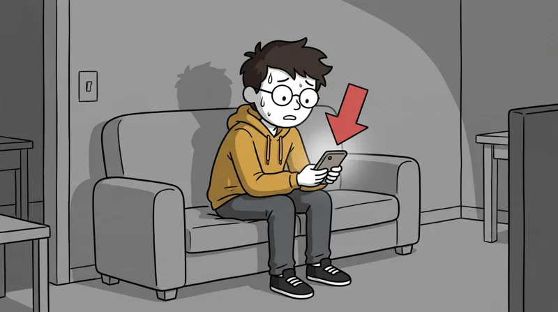 Ilustración del capítulo 8: Dani mira asustado una caída en el móvil